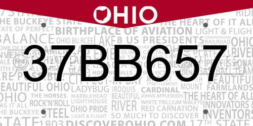 37BB657 Ohio License Plate