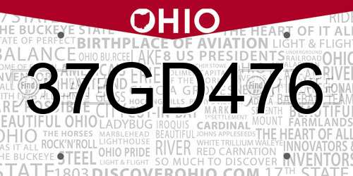 37GD476 Ohio License Plate