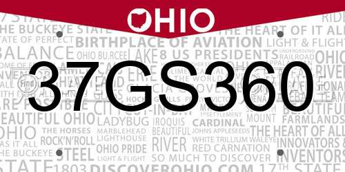 37GS360 Ohio License Plate