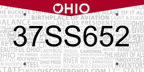 37SS652 Ohio License Plate
