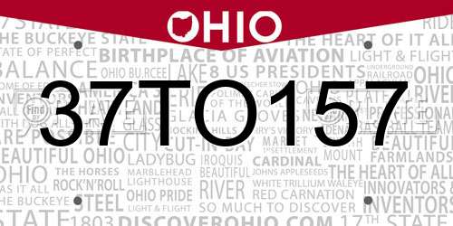 37TO157 Ohio License Plate