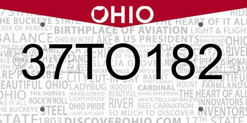 37TO182 Ohio License Plate