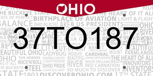 37TO187 Ohio License Plate