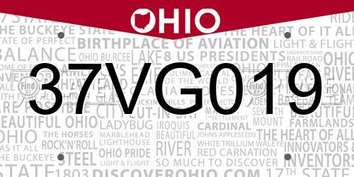 37VG019 Ohio License Plate
