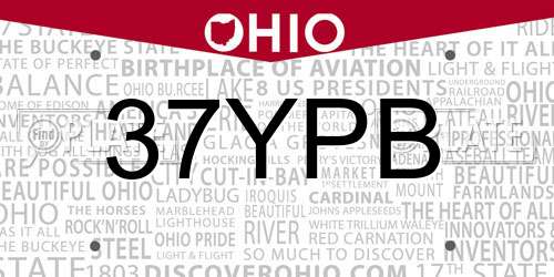 37YPB Ohio License Plate