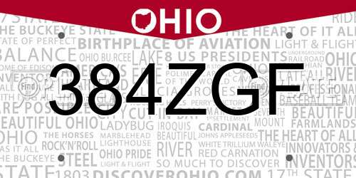 384ZGF Ohio License Plate