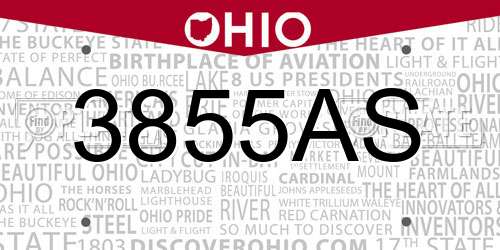 3855AS Ohio License Plate