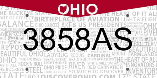 3858AS Ohio License Plate