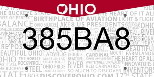 385BA8 Ohio License Plate