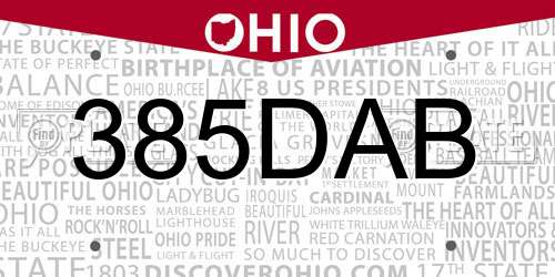 385DAB Ohio License Plate