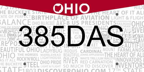 385DAS Ohio License Plate