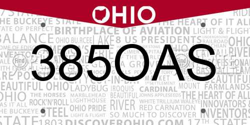 385OAS Ohio License Plate