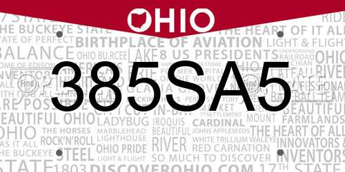 385SA5 Ohio License Plate