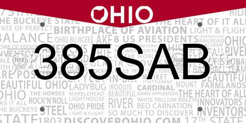 385SAB Ohio License Plate