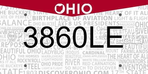 3860LE Ohio License Plate