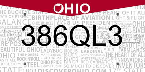 386QL3 Ohio License Plate
