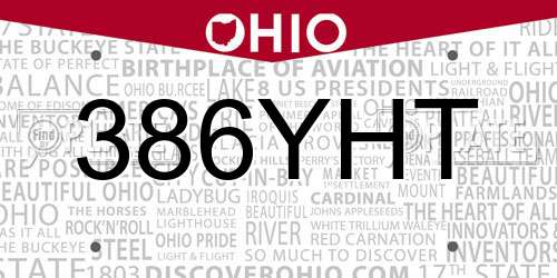 386YHT Ohio License Plate