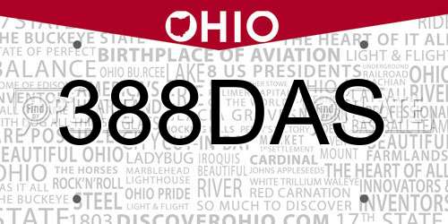 388DAS Ohio License Plate