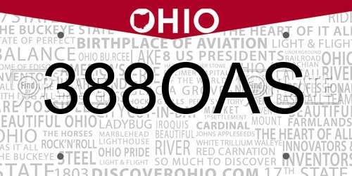 388OAS Ohio License Plate