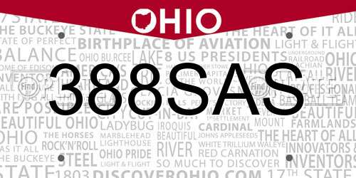 388SAS Ohio License Plate