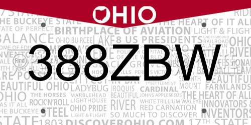 388ZBW Ohio License Plate