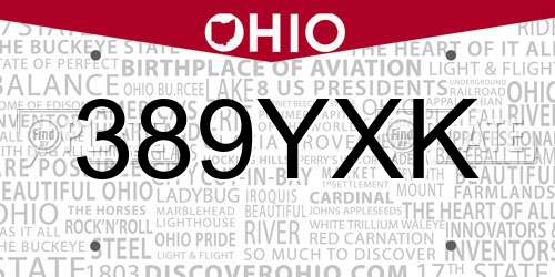 389YXK Ohio License Plate