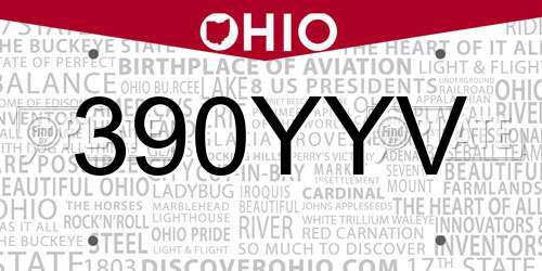 390YYV Ohio License Plate