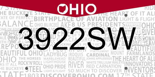 3922SW Ohio License Plate