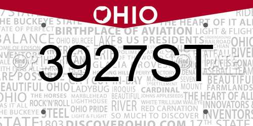 3927ST Ohio License Plate