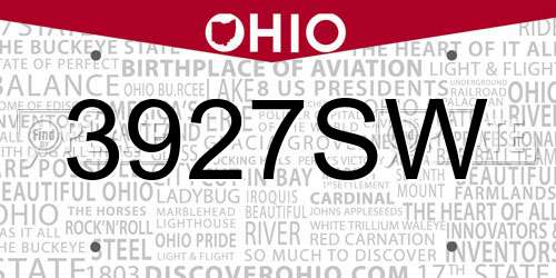 3927SW Ohio License Plate