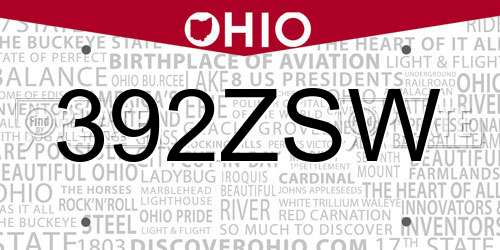 392ZSW Ohio License Plate