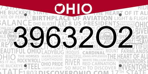 39632O2 Ohio License Plate