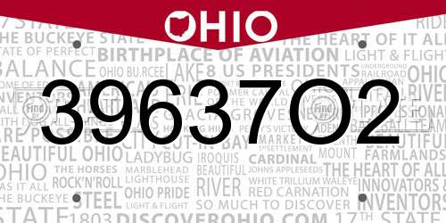 39637O2 Ohio License Plate