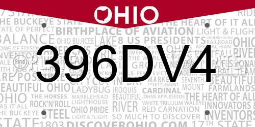 396DV4 Ohio License Plate
