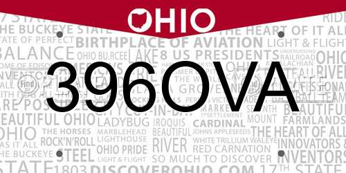 396OVA Ohio License Plate