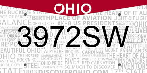 3972SW Ohio License Plate