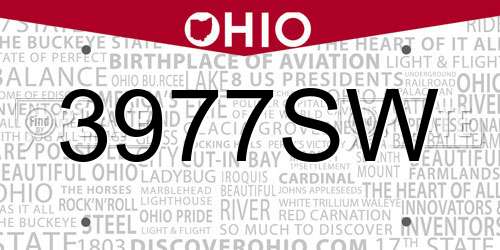 3977SW Ohio License Plate