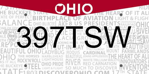 397TSW Ohio License Plate