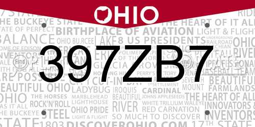 397ZB7 Ohio License Plate