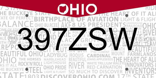 397ZSW Ohio License Plate