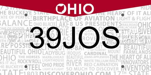 39JOS Ohio License Plate