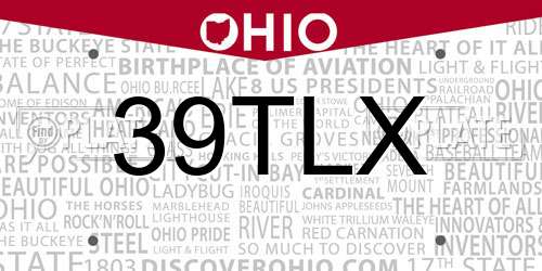 39TLX Ohio License Plate