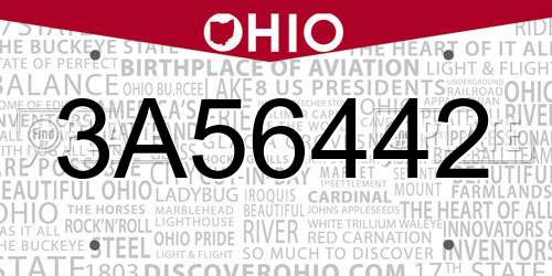 3A56442 Ohio License Plate