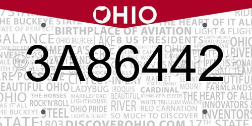3A86442 Ohio License Plate