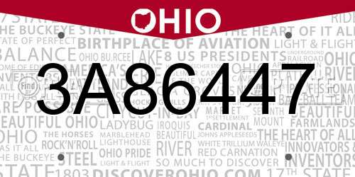 3A86447 Ohio License Plate