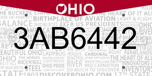 3AB6442 Ohio License Plate