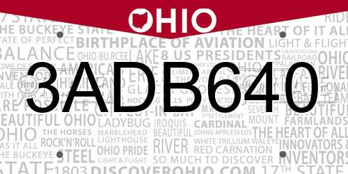 3ADB640 Ohio License Plate