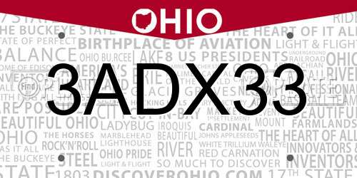 3ADX33 Ohio License Plate
