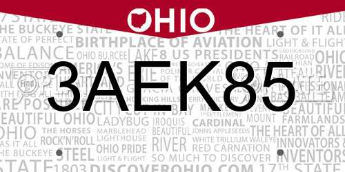 3AEK85 Ohio License Plate
