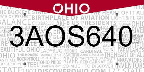 3AOS640 Ohio License Plate